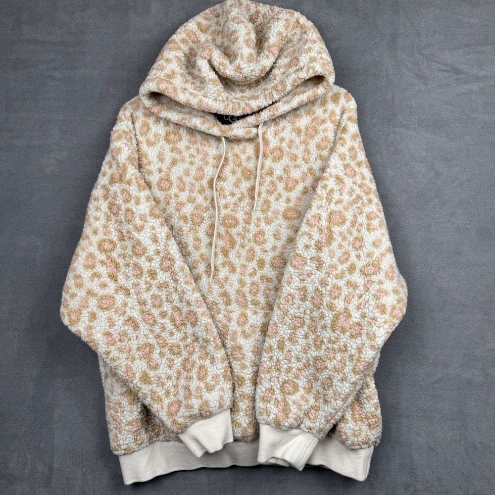 UGG Women's Leopard Print Fleece Hoodie Size L Cozy Sherpa Loungewear - Picture 7 of 8